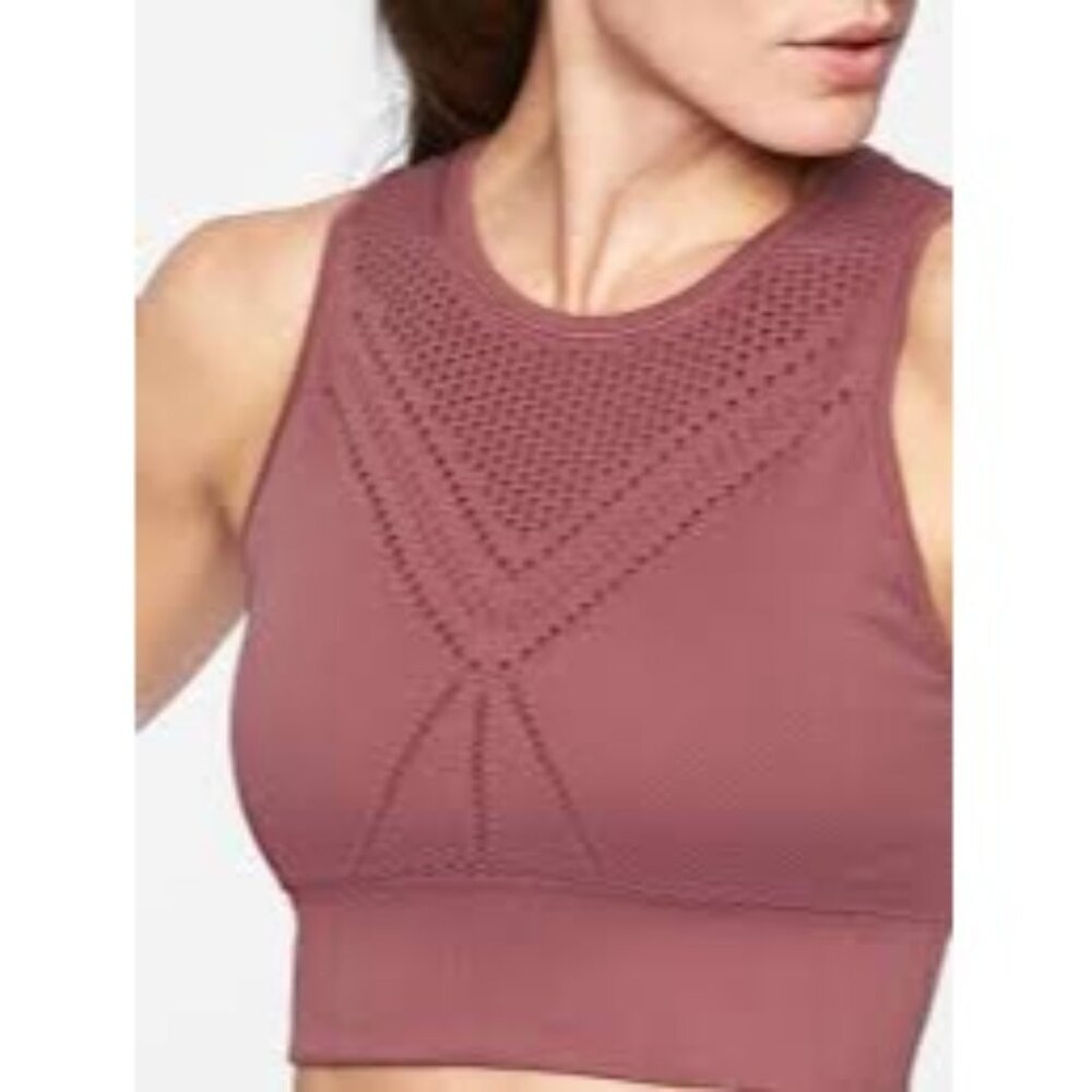 Athleta Trophy Burgundy Seamless Medium-Impact Sports Bra Large Breathable Mesh